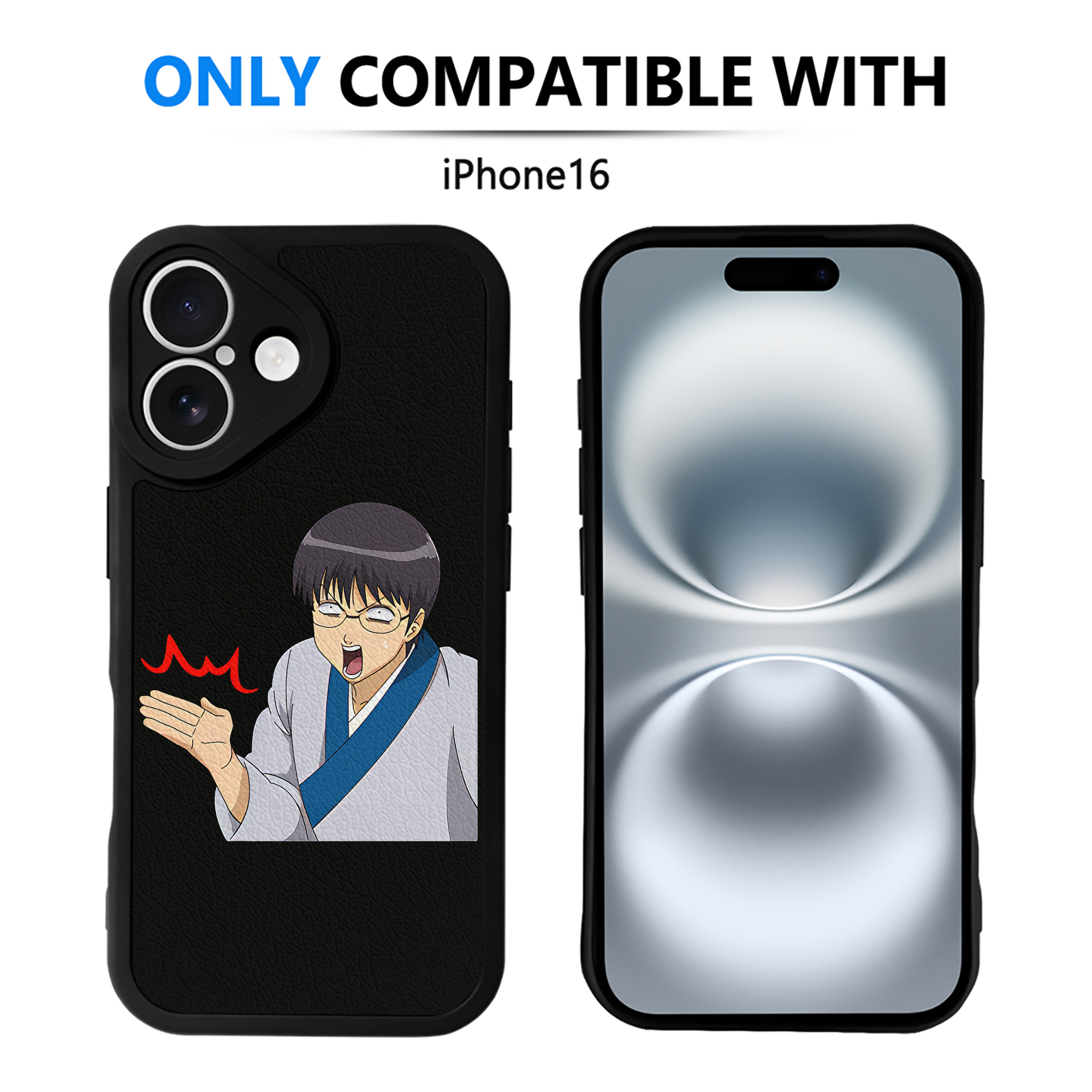 （画像用） ぎんたま 坂田銀時（さかたぎんとき） 神楽 志村新八（しむら しんぱち） GINTAMA Sakata Gintoki Kagura Shimura Shinpachi 【iPhone 16シリーズ対応】シリコンスマホケース（レザー調） 材質：シリコン